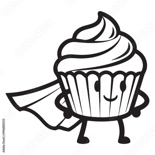 Whimsical Cartoon Cupcake Character with Cape and Legs