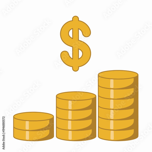 Gold coin stacks with dollar symbol, representing financial growth, wealth, and success in vector illustration for business, finance, and investment projects.