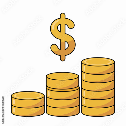 Gold coin stacks vector illustration, showcasing dollar symbols, financial growth, wealth accumulation, and economic success concepts for business and investment graphics.