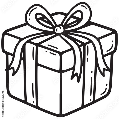 Simple Line Drawing of a Gift Box with a Bow