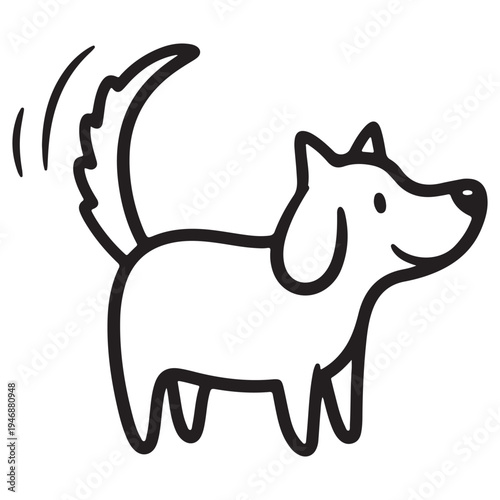 Adorable Cartoon Dog with Wagging Tail on White Background