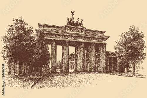 Brandenburg Gate, Germany illustration in a vintage style. This vector illustration can be used in any size you like for advertising, logos, and other work.
