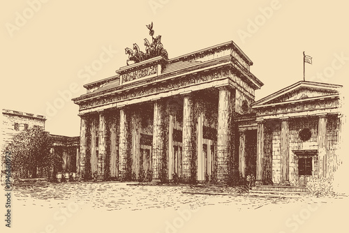 Brandenburg Gate, Germany illustration in a vintage style. This vector illustration can be used in any size you like for advertising, logos, and other work.
