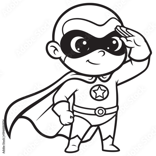 Adorable Superhero Cartoon Character Saluting