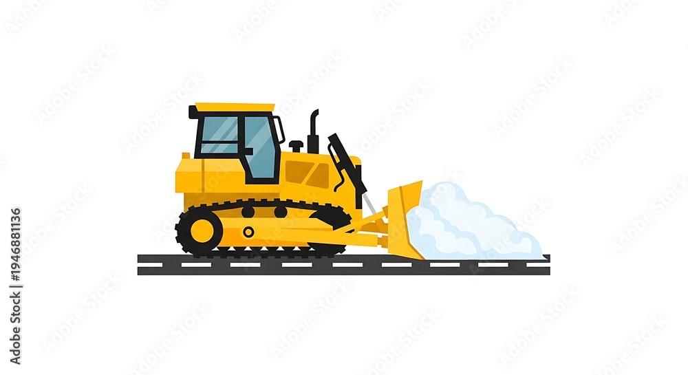 Obraz premium Yellow bulldozer pushing snow on railway tracks winter scene isolated vector illustration with snow pile
