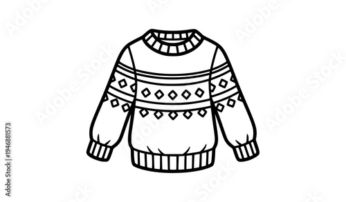 Winter sweater coloring page black and white vector cozy knitted clothes outline