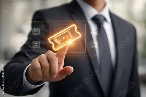 Person booking movie or event ticket online using digital interface