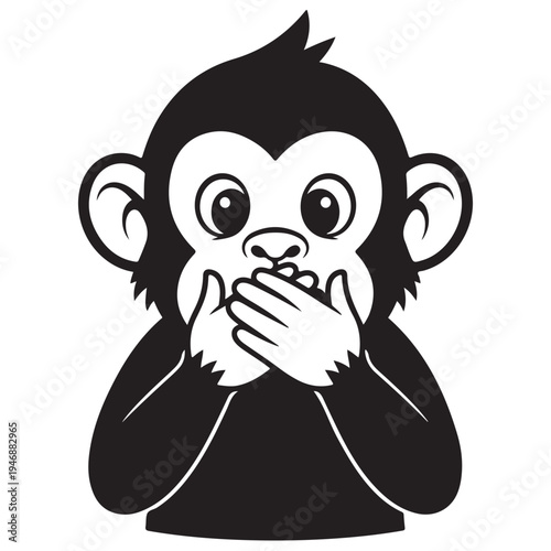 Cartoon Monkey Covering Mouth with Hands Illustration