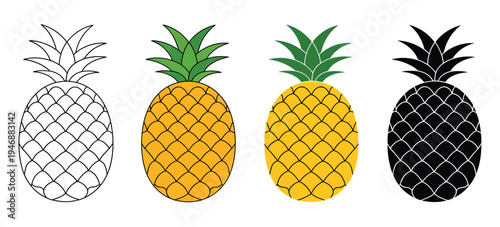 Pineapple vector illustration, featuring clipart-style outline pineapple symbols, ideal for tropical, fruit, summer, and food-themed design projects.