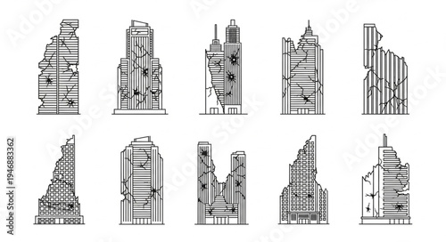 Architectural Ruins - A Collection of Distressed Building Illustrations.