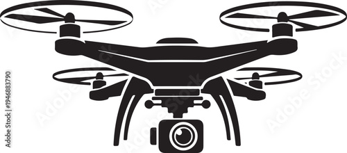 Drone with Camera Icon Black and White Vector Illustration.