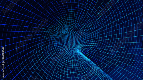 Abstract digital tunnel with converging blue lines creating a vortex effect