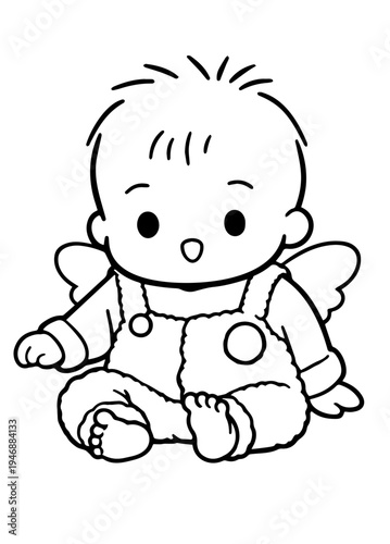 Cute baby angel sitting – kawaii chibi character illustration