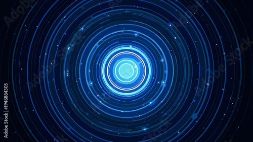 Abstract blue concentric circles radiating from a bright central point