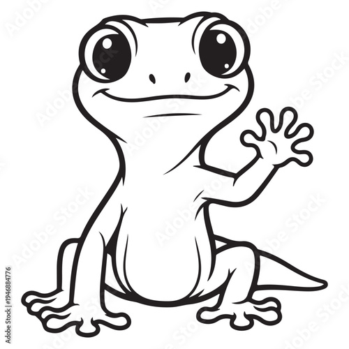 Friendly Cartoon Gecko Waving and Smiling