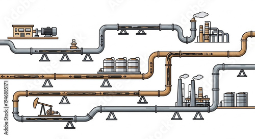 Industrial Oil Refinery Pipeline System.