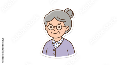 A charming cartoon illustration of a friendly grandmother. This kind senior citizen portrait is perfect for senior care, family, and community-themed designs.