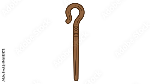 Stylized brown shepherd's crook vector illustration with decorative elements, perfect for educational, religious, and historical design projects.