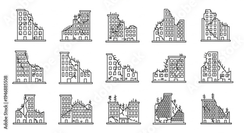 Ruined Cityscape Sketches - Post-Apocalyptic Urban Decay Illustrations.