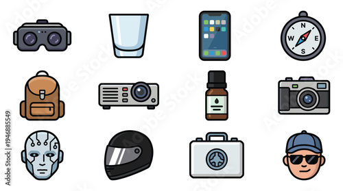 A comprehensive collection of diverse flat vector icons covering modern technology, travel, health, and lifestyle. Perfect for web, app UI, and infographic design.
