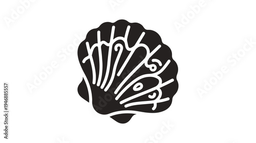 A minimalist black seashell vector icon featuring elegant white line art. Ideal for nautical designs, web, branding, or summer themes.