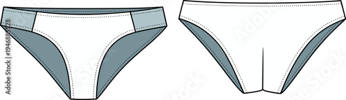 Technical Flat Sketch of Men's Low Rise Briefs Featuring Contrast Side Panels and Elastic Waistband for Fashion Design Templates and Manufacturing Tech PacksArt & Illustration