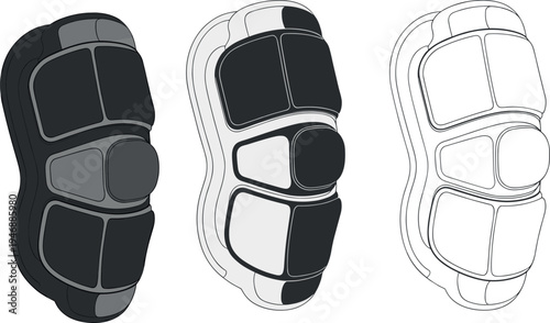 Technical Flat Sketch of Protective Body Padding and Guards for Sports Combat or Tactical Gear Fashion Design Tech Pack Template Vector Illustration SetArt & Illustration