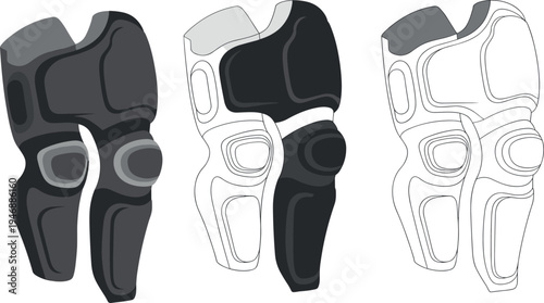 Technical Flat Sketch of Tactical Leg Guards and Knee Protective Padding for Sports Combat or Motorcycle Safety Uniform Fashion Design Tech Pack TemplateArt & Illustration