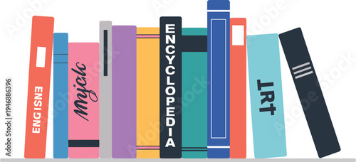 Colorful book spines on white background books encyclopedia music