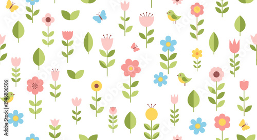 A colorful garden scene with blooming flowers and lush green leaves on a sunny day