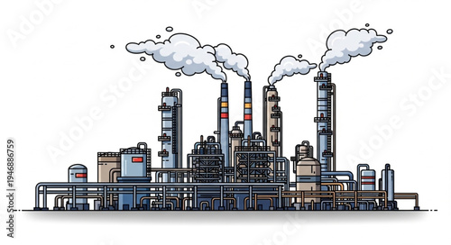 Industrial Factory Plant Smoking Stacks.