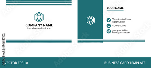 Modern Minimalist Business Card Template Design with Hexagonal Logo Symbol and Professional Corporate Layout for Companies, Freelancers, and Creative Brand Identity Branding Kits