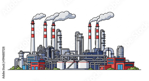 Industrial Factory with Smokestacks.