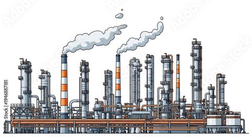 Industrial factory with smokestacks emitting smoke.