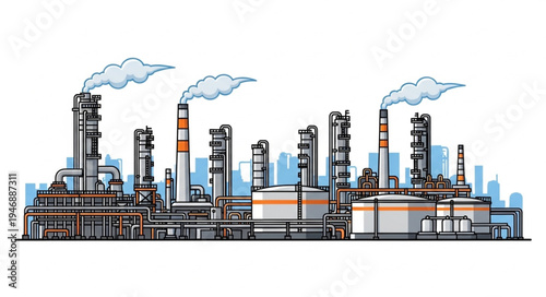 Industrial Factory with Smokestacks.