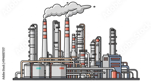 Industrial Factory with Smoking Stacks.