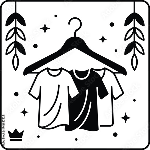 Clothes on hanger clothing rack icon wardrobe apparel fashion boutique laundry garment silhouette illustration design