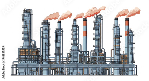 Industrial Factory with Smoking Stacks.