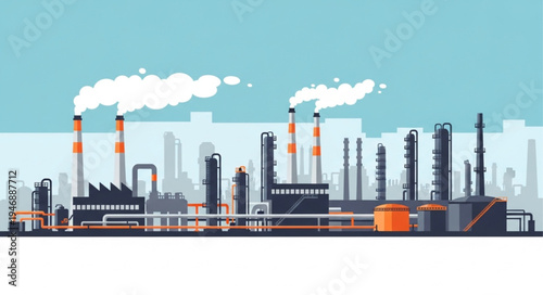 Industrial Factory with Smoking Stacks.