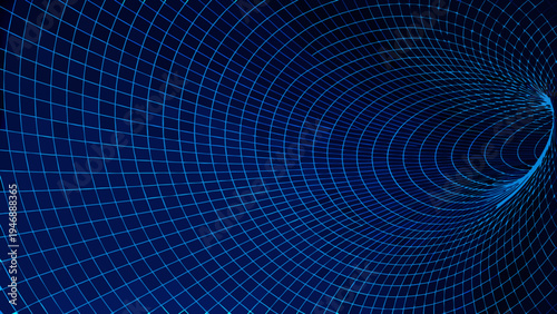 Abstract digital vortex with a grid pattern in shades of blue