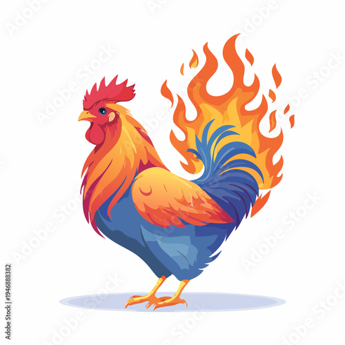 Fiery Rooster Illustration Symbolizing Power and Passion