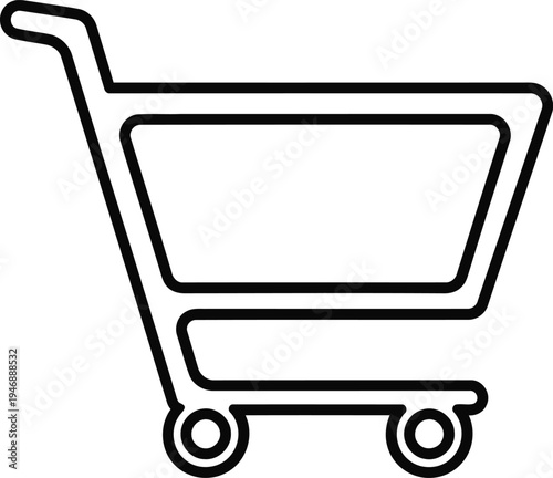 A black and white line drawing of a shopping cart with two wheels and a handle.