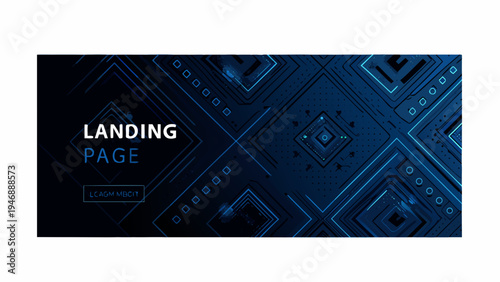 Abstract geometric landing page design with blue neon grid elements