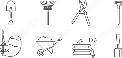 A Collection of Gardening Tools and Supplies for Yard Maintenance
