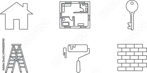 Illustrations of home renovation and construction essentials