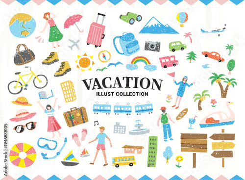 A collection of cute summer vacation icons