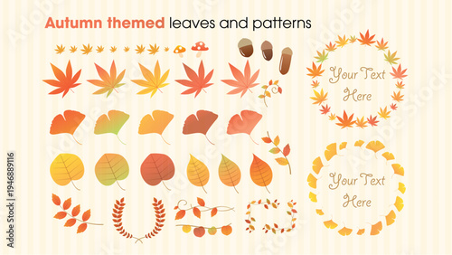 A set of autumn themed leaves and patterns