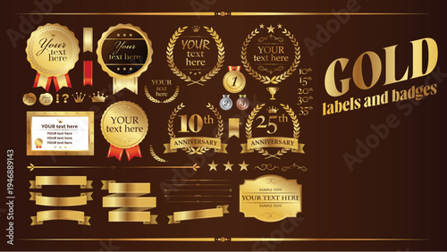 A set of luxury, aristocratic style gold labels and badges