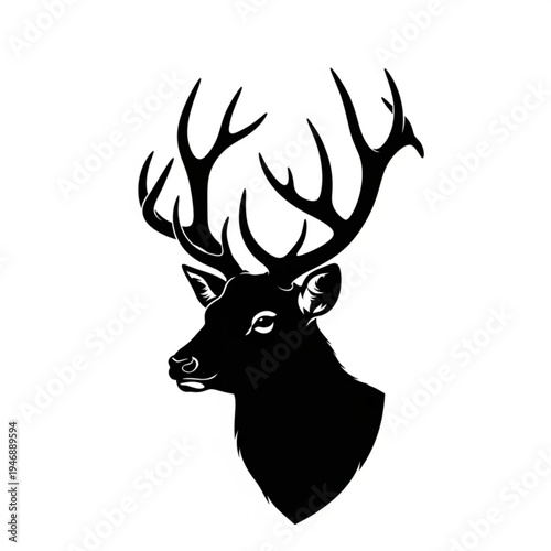Black silhouette of a deer head with antlers