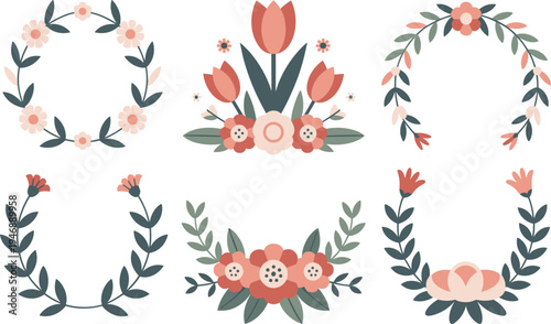 Floral Wreath and Border Illustrations for Spring and Summer Decor